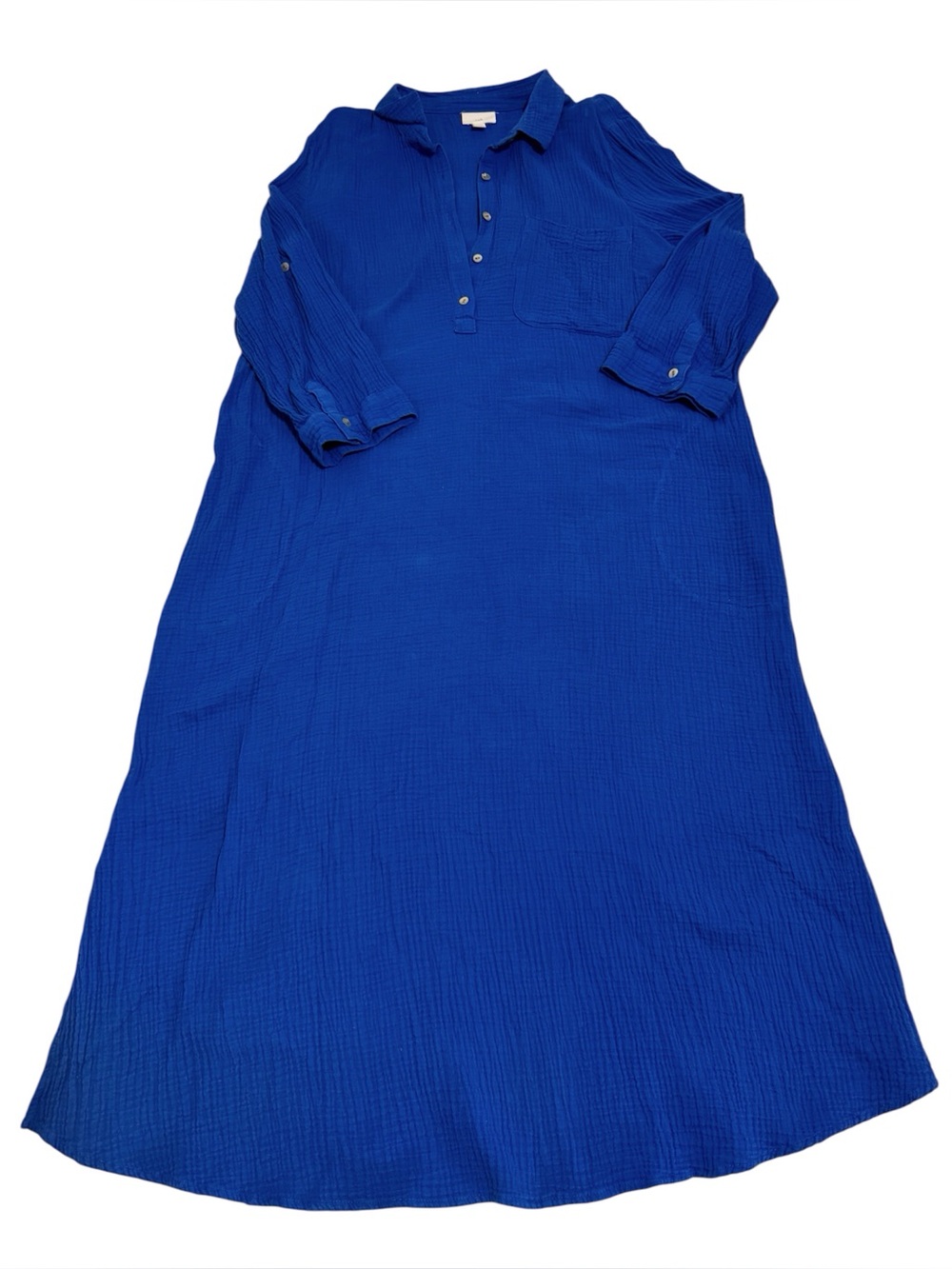 J. Jill Vibrant Blue 100% Cotton Gauze One Pocket Midi Shirtdress Large - Picture 2 of 15